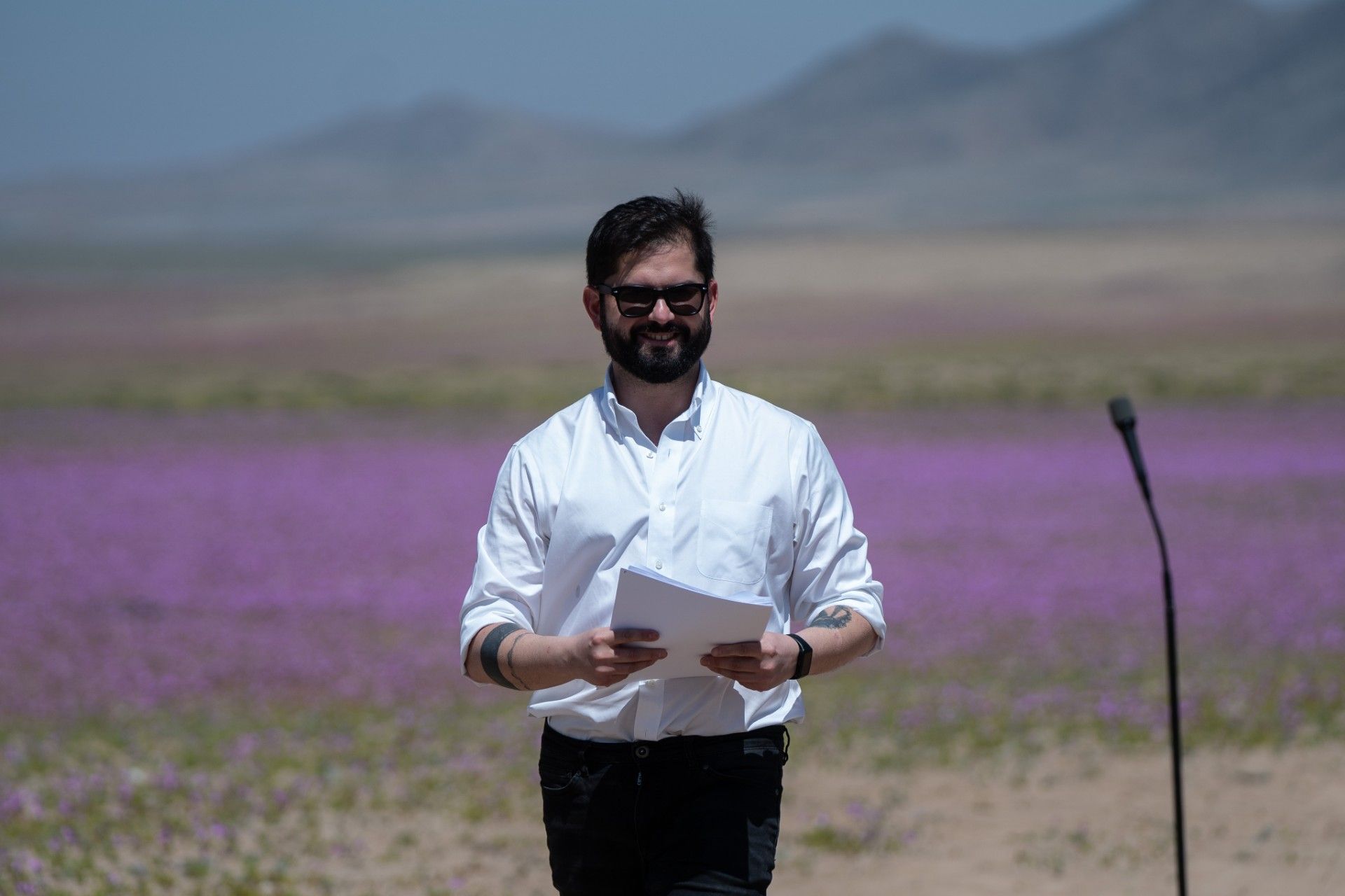 El Presidente de Chile, Gabriel Boric, conmemorando Día Nacional del Medio Ambiente en Desierto Florido. (Foto: Ximena Navarro)